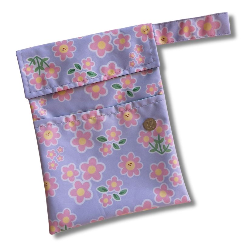 FUNDA PARA LIBROS GOLD |FLORES SOBRE FONDO LILA | LONA