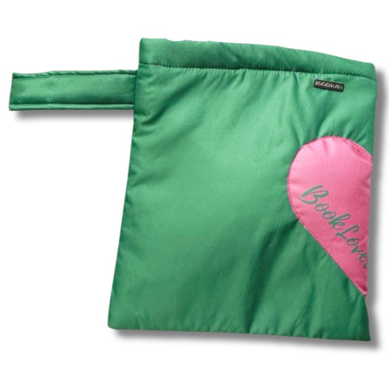 FUNDA PARA LIBROS ECO CORAZÓN ACOLCHADO| VERDE BOOKLOVER ROSADO| ANTIFLUIDO