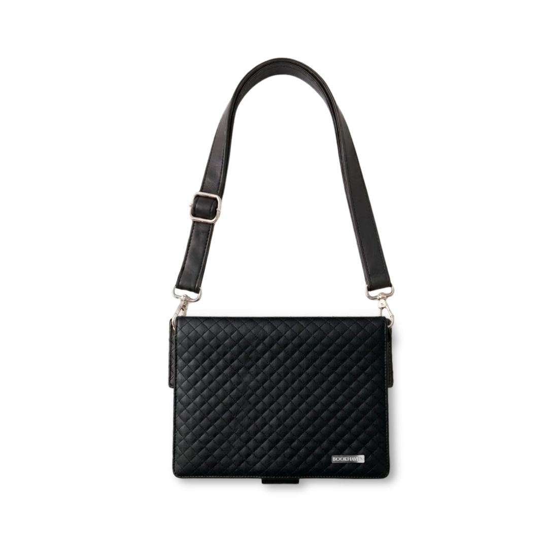 BOOK PURSE |  EDICIÓN SELECCIONADA | NEGRO ROMBOS | CUERO VEGANO