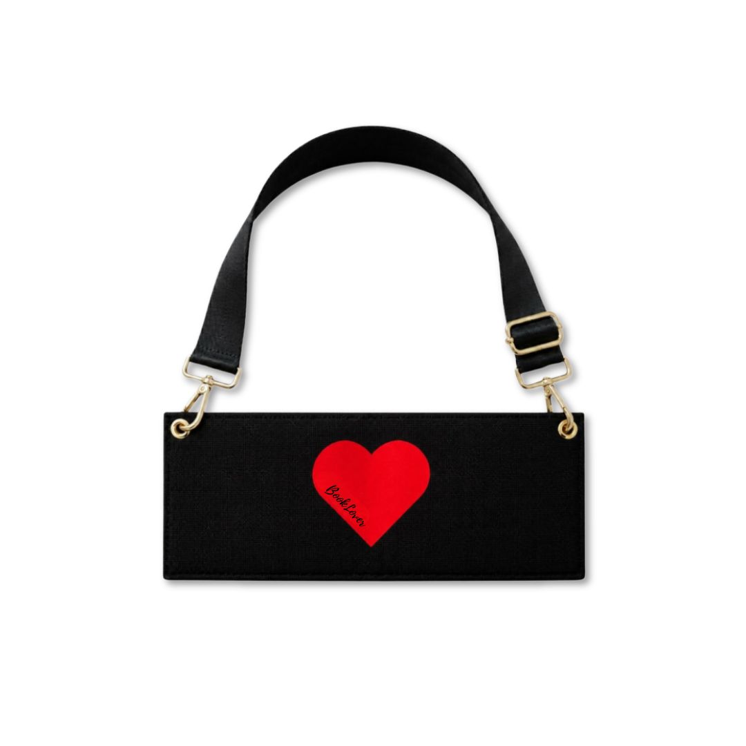 BOOK PURSE |  EDICIÓN SELECCIONADA | STRAP  + MARCAPÁGINA +ESTUCHE TRANSPARENTE LARGE | CORAZÓN ROJO