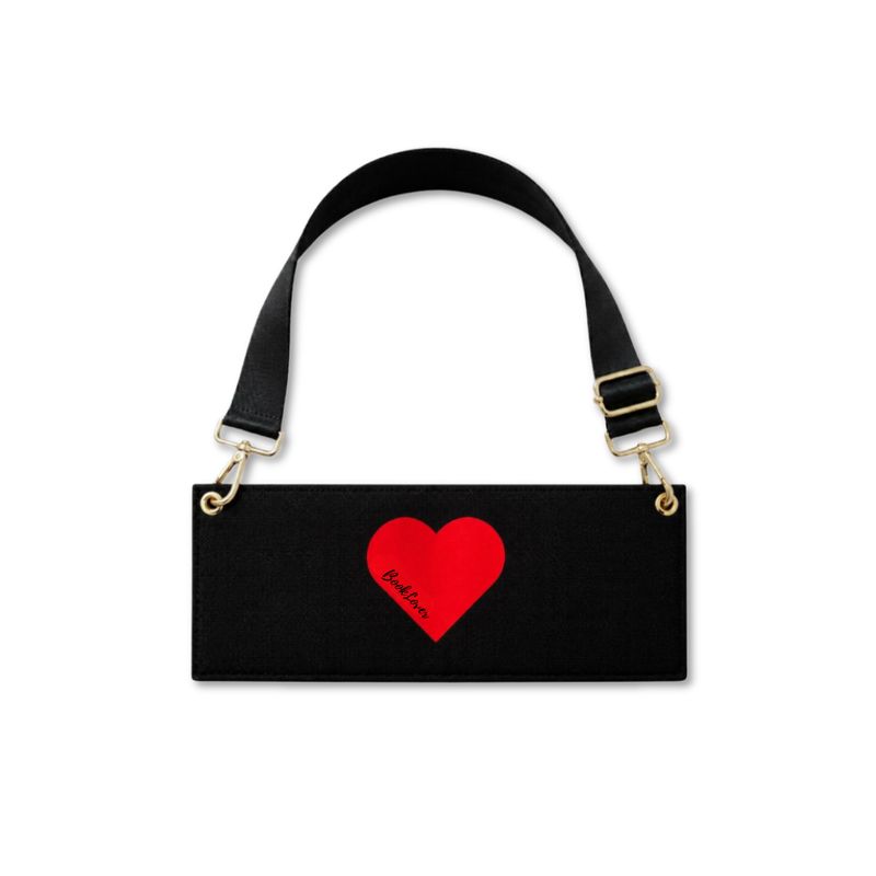 BOOK PURSE |  EDICIÓN SELECCIONADA | STRAP  + MARCAPÁGINA +ESTUCHE TRANSPARENTE LARGE | CORAZÓN ROJO