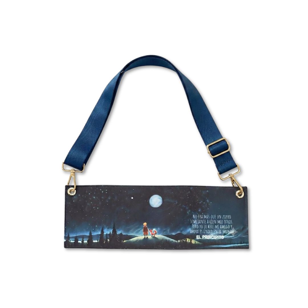 BOOK PURSE |  EDICIÓN SELECCIONADA | STRAP  + MARCAPÁGINA +ESTUCHE TRANSPARENTE LARGE |PRINCIPITO, EL ZORRO Y LA LUNA