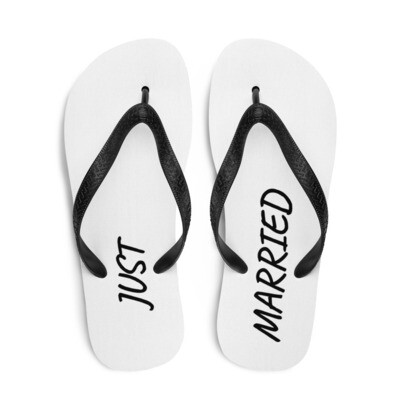 Just Married Wedding Flip Flops - Black and White Honeymoon Sandals - Great Gift