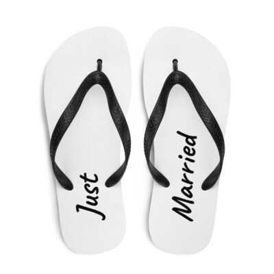 Italics Just Married Wedding Flip Flops - Black and White Honeymoon Sandals - Great Gift -