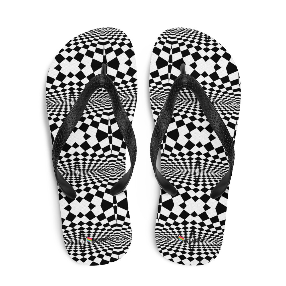 Racing Flag Sport Black and White Flip Flop