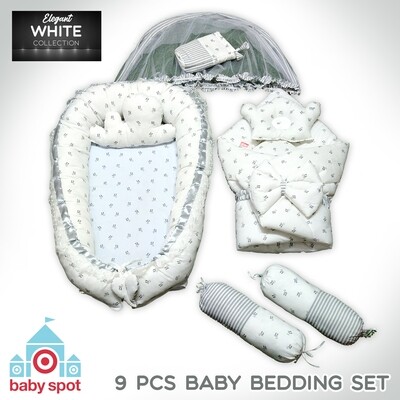 9pcs Baby Snuggle Bed Set -- Elegant White