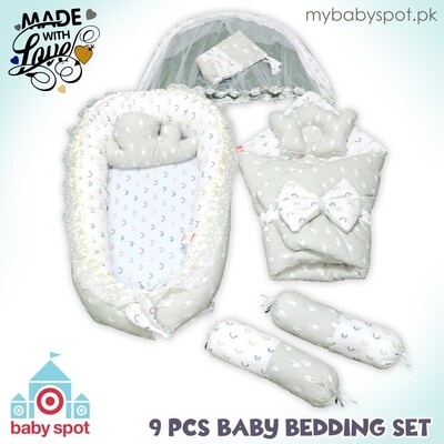 9pcs Baby Snuggle Bed Set -- English Grey &amp; White Rainbow