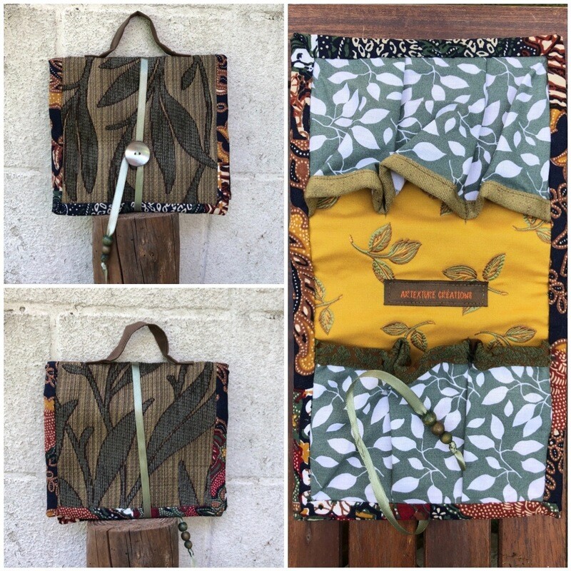 Pochette pour huiles essentielles ethnique marron verte