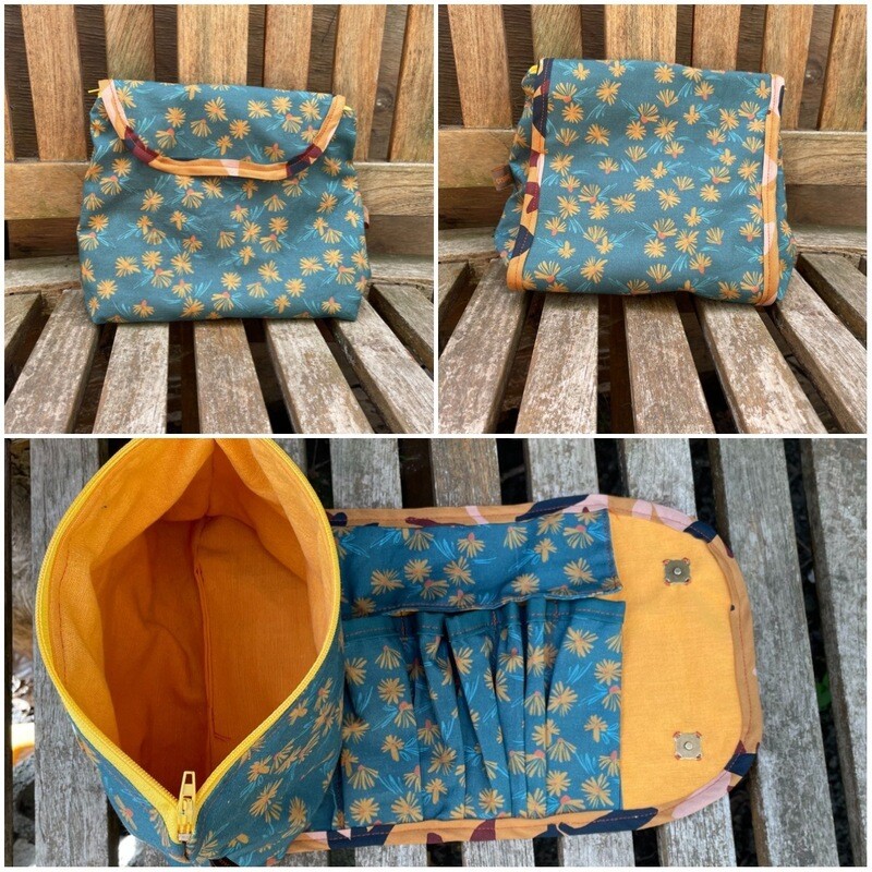 Trousse de lady « turquoise et fleurettes»