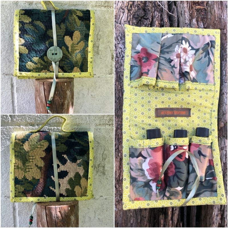 Pochette pour huiles essentielles feuilles vertes