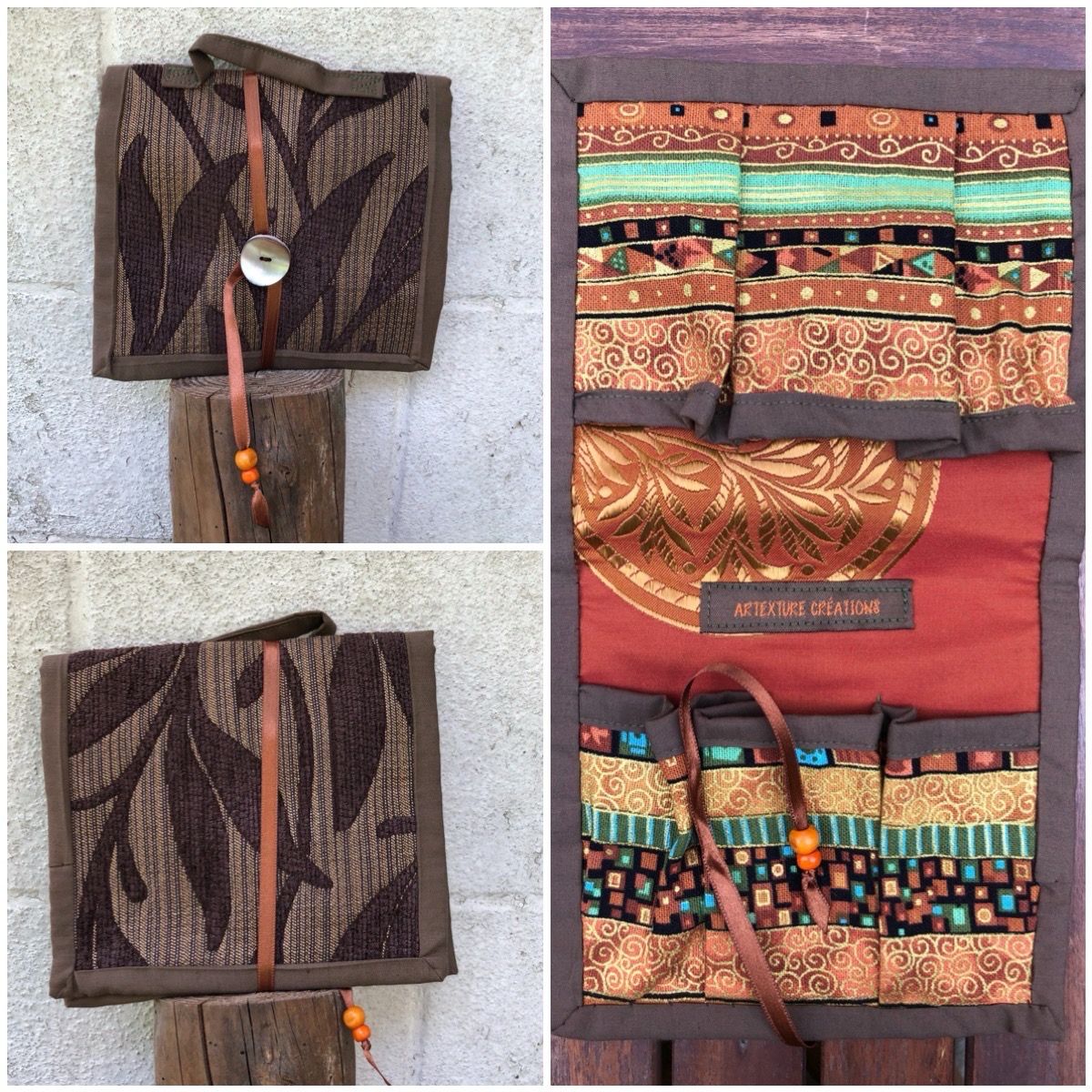 Pochette pour huiles essensielles feuilles marrons