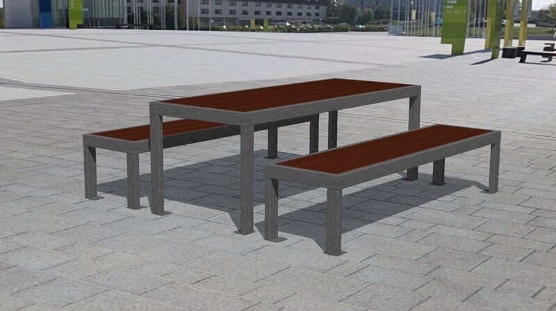 Table et 2 Bancs Haute Qualité Acier Inoxydable et Bois Exotique