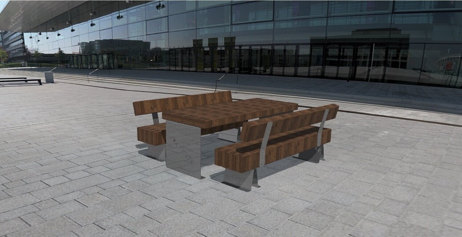 Table avec Bancs en  Acier Inoxydable & Bois Classe IV