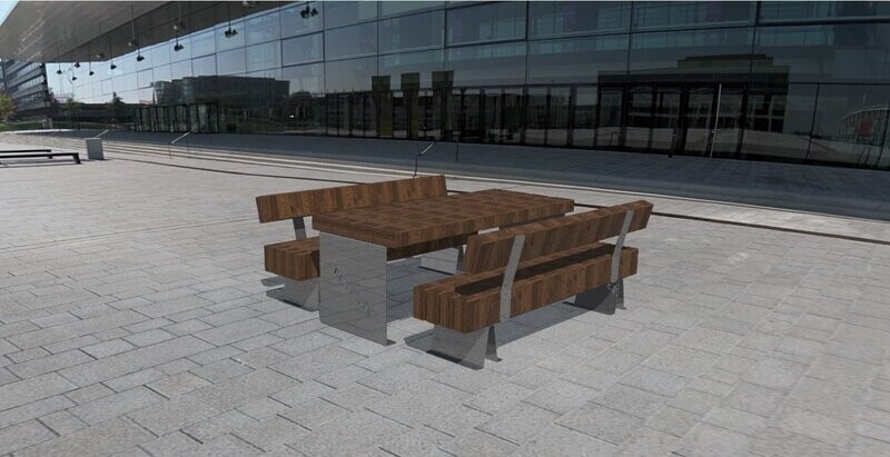 Table avec Bancs en  Acier Inoxydable & Bois Classe IV