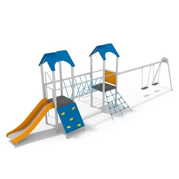 Jeu Multi tours avec balançoire double en Acier Inoxydable -  Aire de Jeux conforme EN1176
