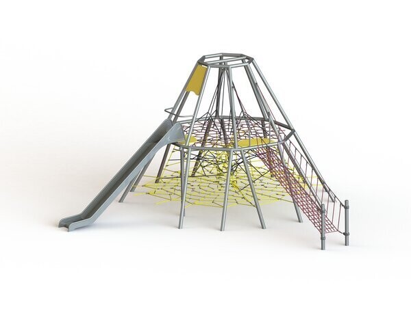 Jeu à Cordes Pyramidal avec Toboggan en Acier Inoxydable -  Aire de Jeux conforme EN1176