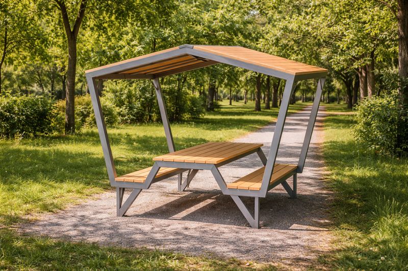 Table et 2 Bancs Haute Qualité Acier Inoxydable avec abri
