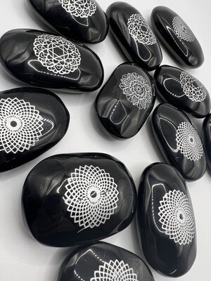 Black Obsidian Palm Stone Decorated