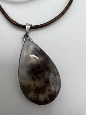 Moss Agate Pendant on Cord Necklace - Item Number 1