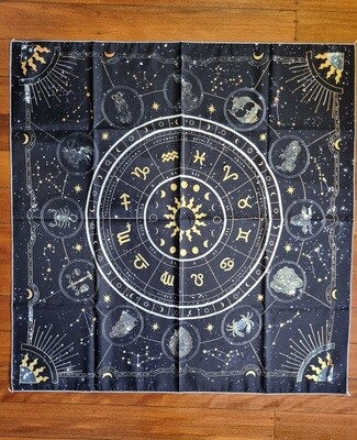 Tarot Altar Cloth: Zodiac Signs Black