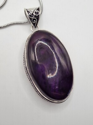 Purple Labradorite Sterling Silver Pendant with Chain