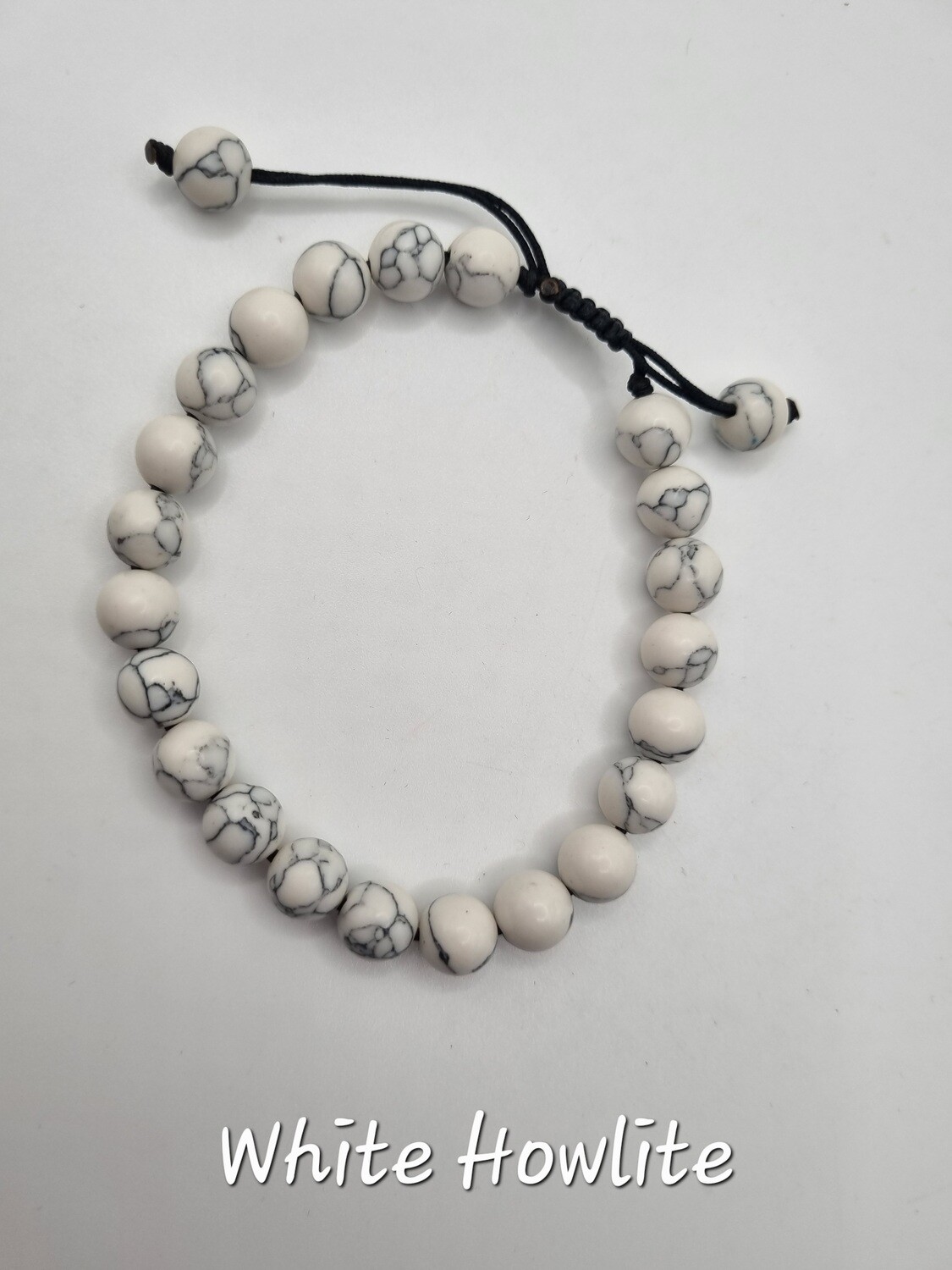 White Howlite 8mm Bead Bracelet - Adjustable