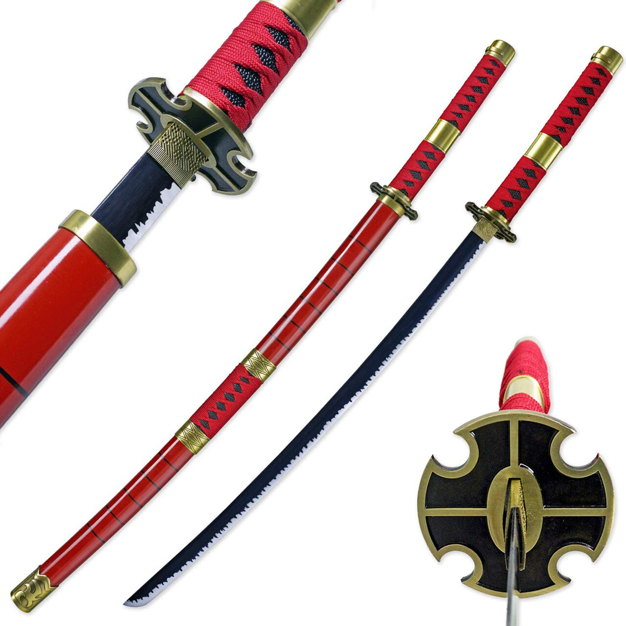 Zoro&#39;s Sandai Kitetsu Replica Sword | Patterned Hamon Blade Katana Carbon Steel