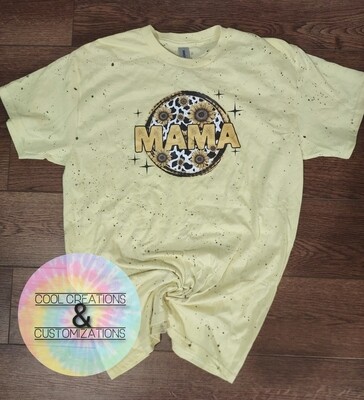 Yellow &quot;Mama&quot; Cow Print Tee