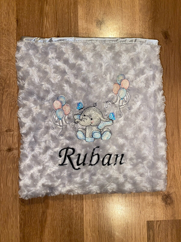 Elephant With Balloons Personalised Blanket