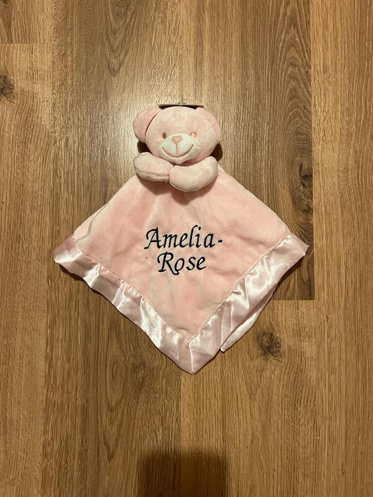 Personalised Pink/white Bear Comforter With Satin Edge
