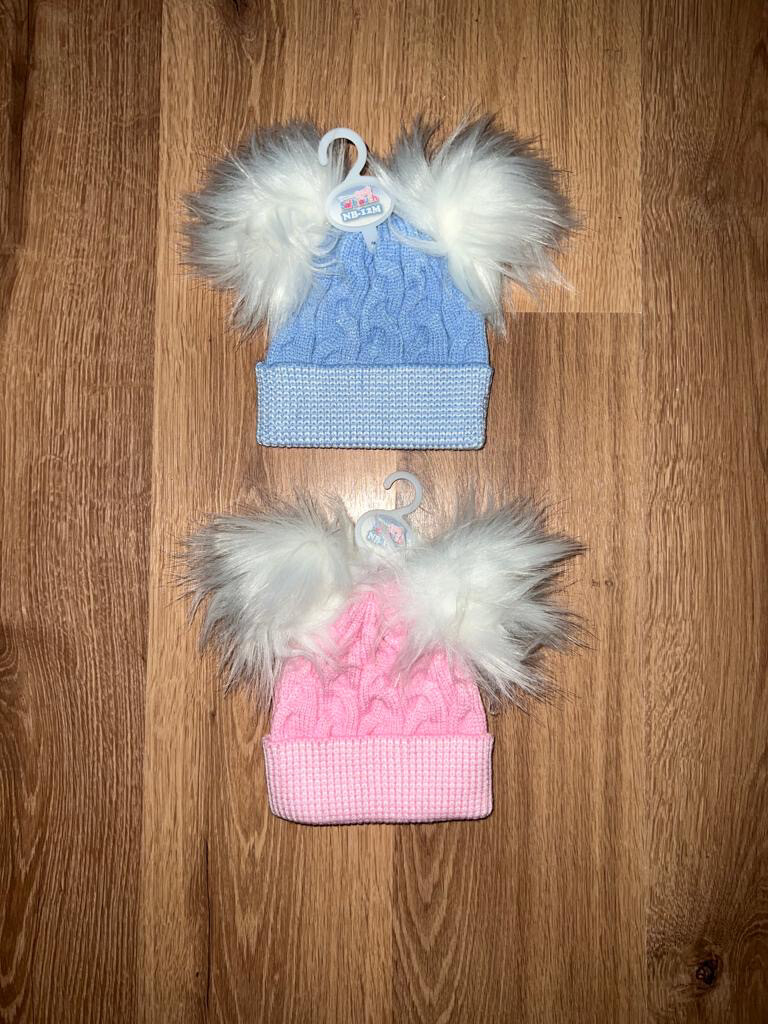 Pink And Blue Pom Pom Hat Personlised
