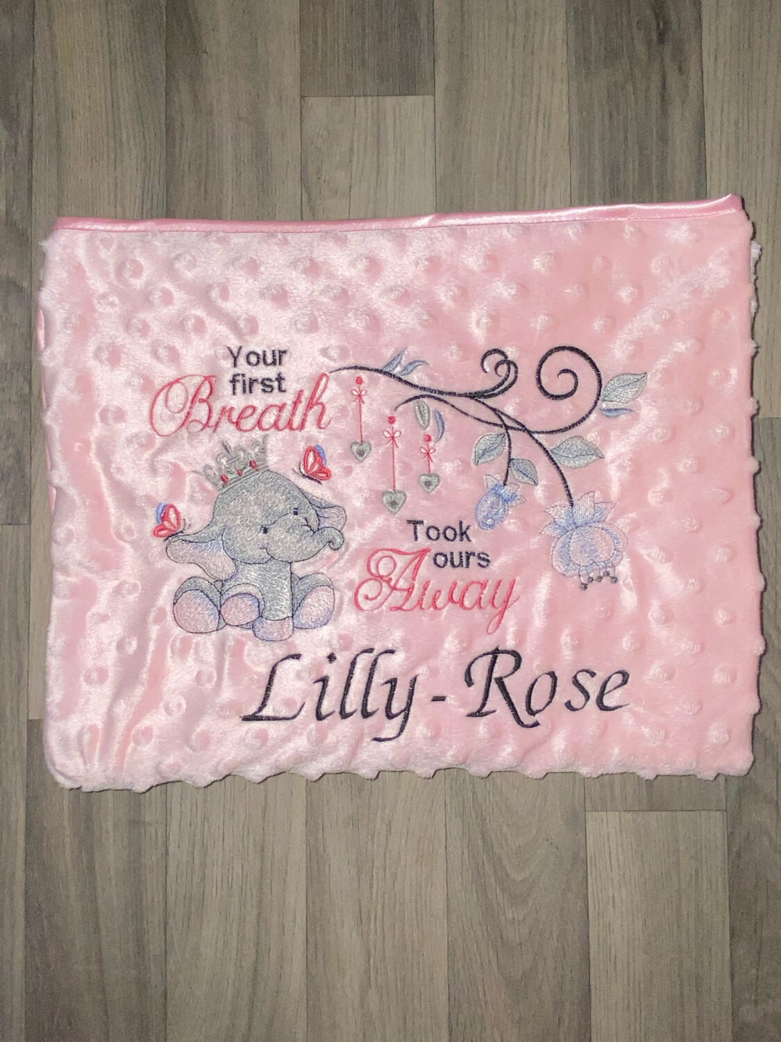 Elephant Blanket &quot;your First Breath Took Ours Away&quot;