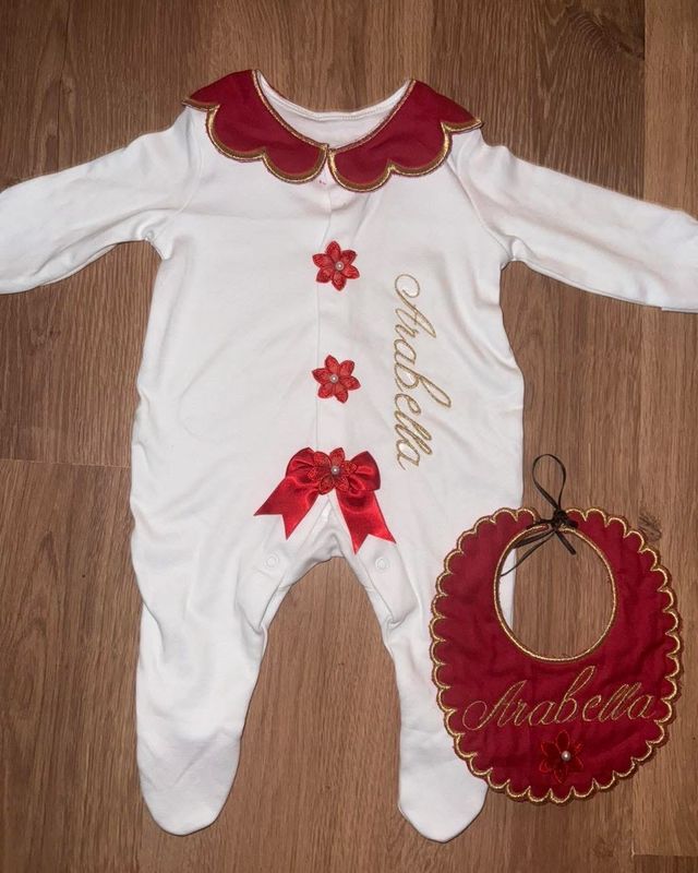 Handmade Collard Sleepsuit And Bib Set