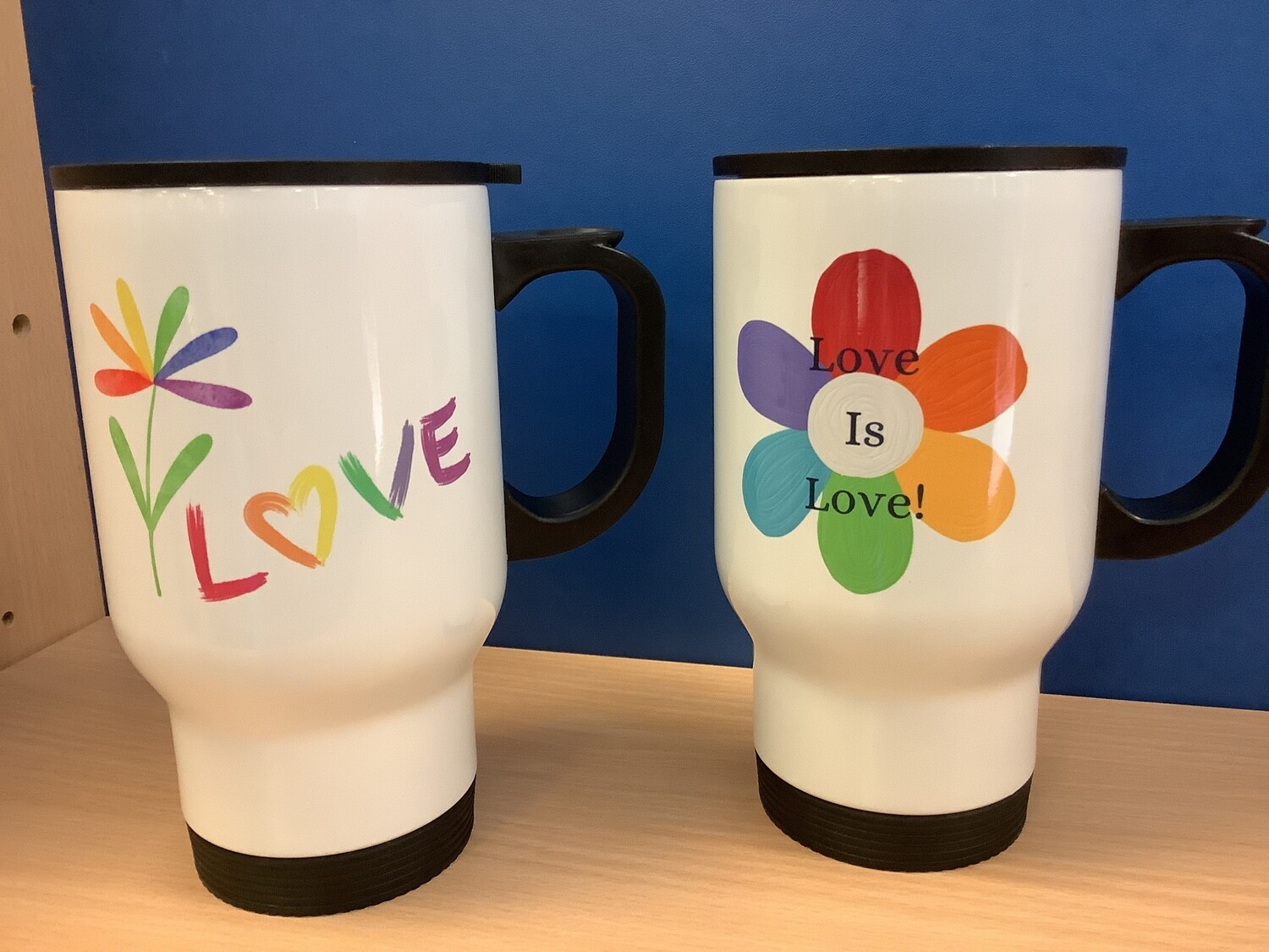Love Travel Mug, travel mug with lid, hot drinks travel mug, cold drinks travel mug, lgbtq mug, pride mug