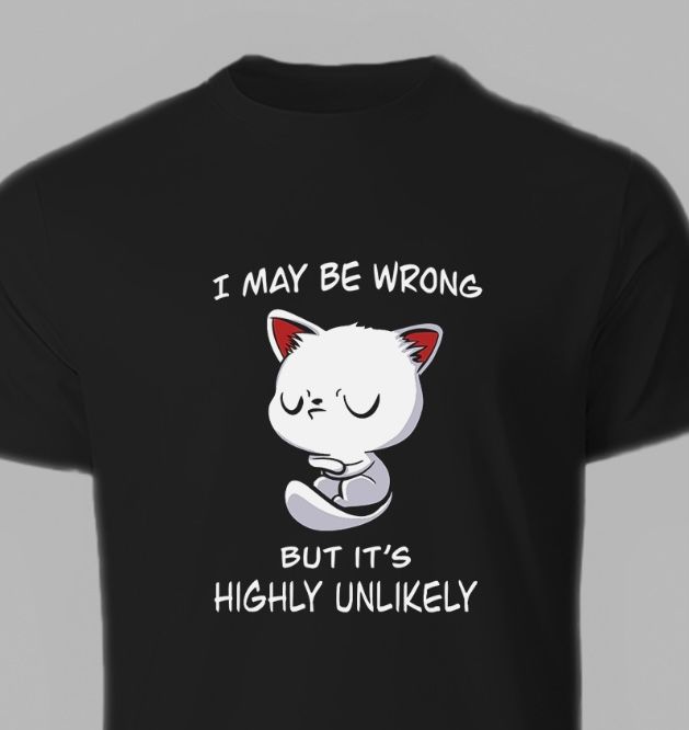 Novelty sarcastic cat unisex T-shirts, Funny t shirt, I may be wrong but it’s highly unlikely