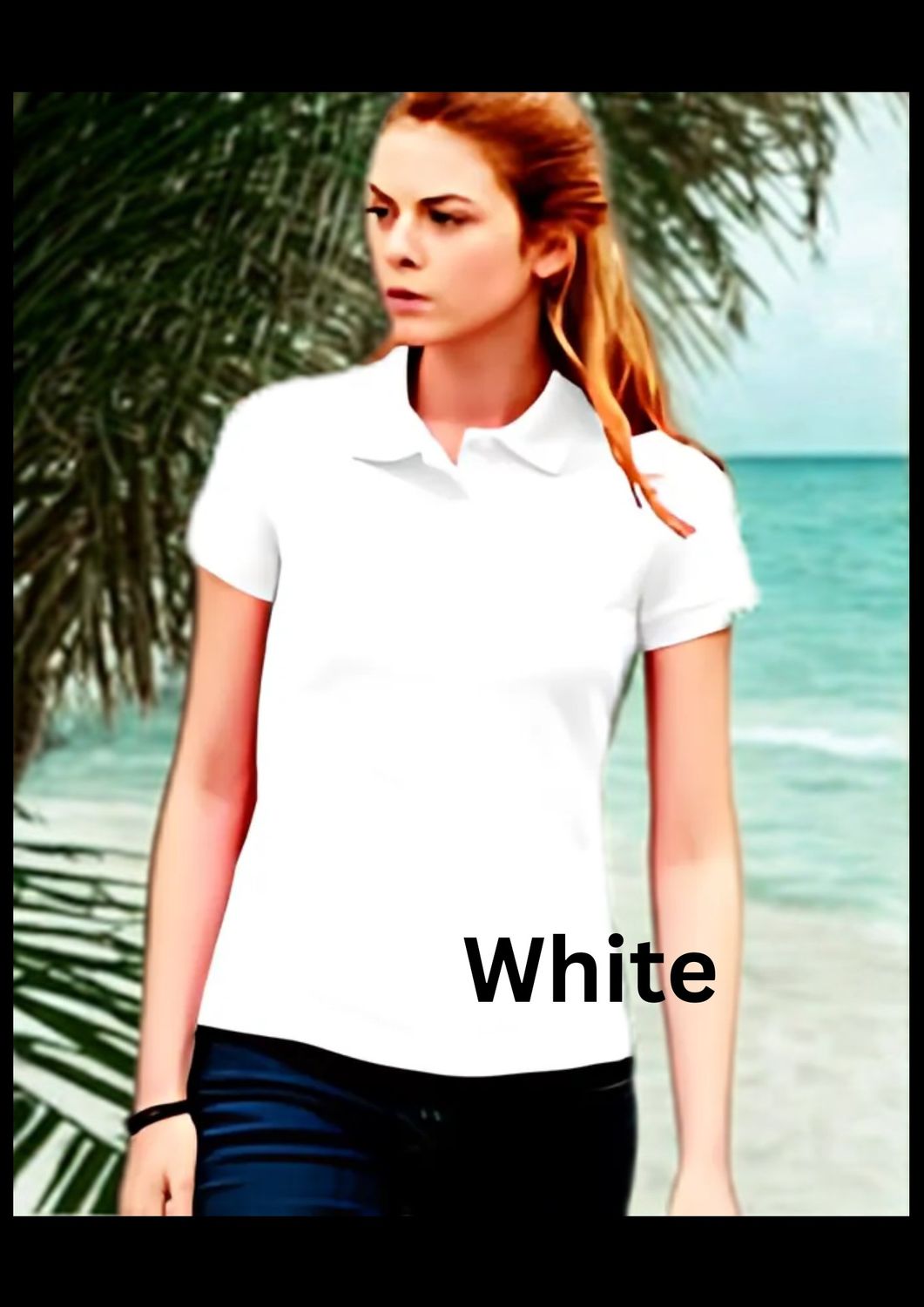 Personalised Ladies Fruit of the Loom Polo Shirts, many colours, many sizes, white polo shirt