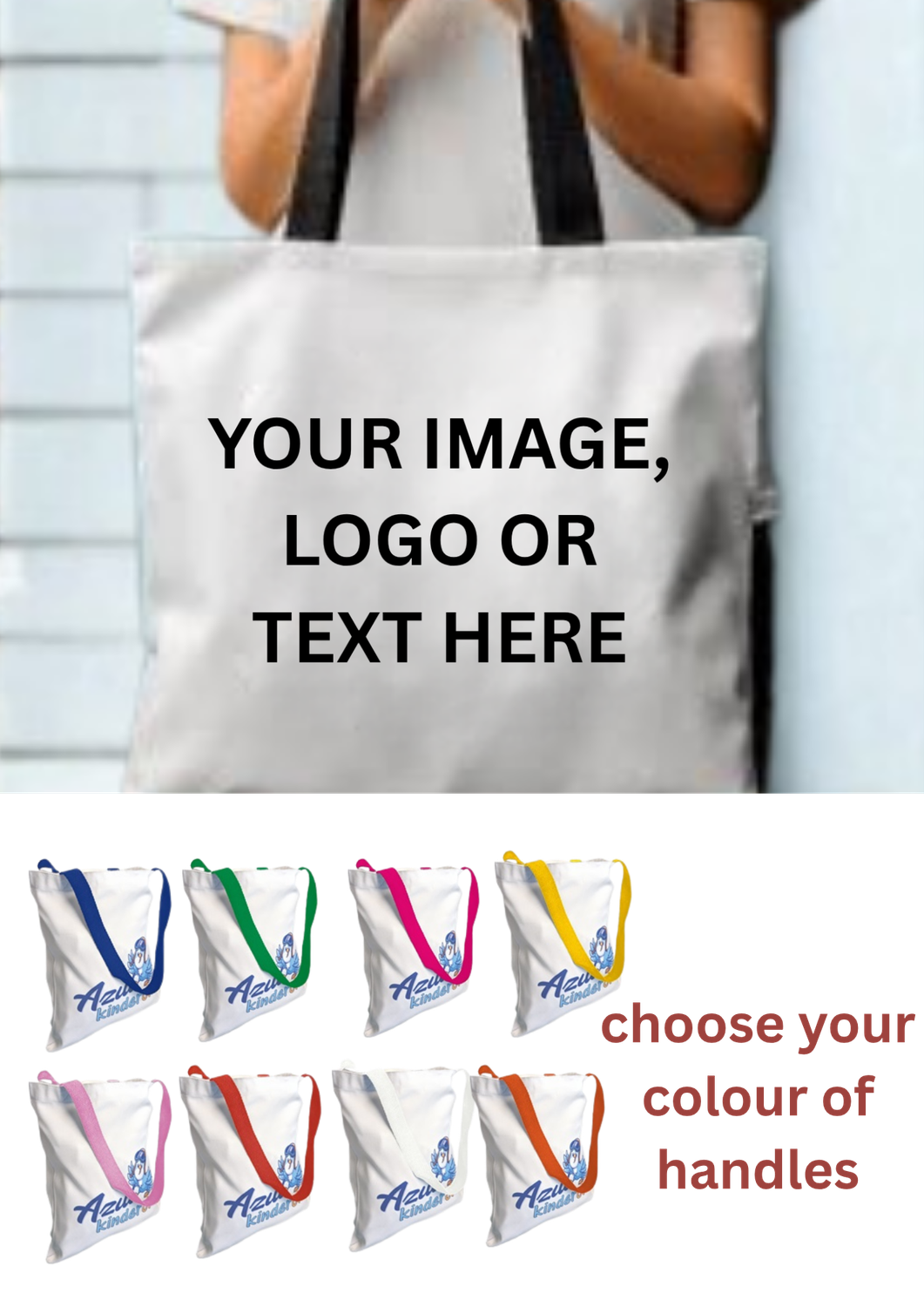 Personalised Tote Bag, Corporate Logo, Photo or Wording, Different Coloured Handles