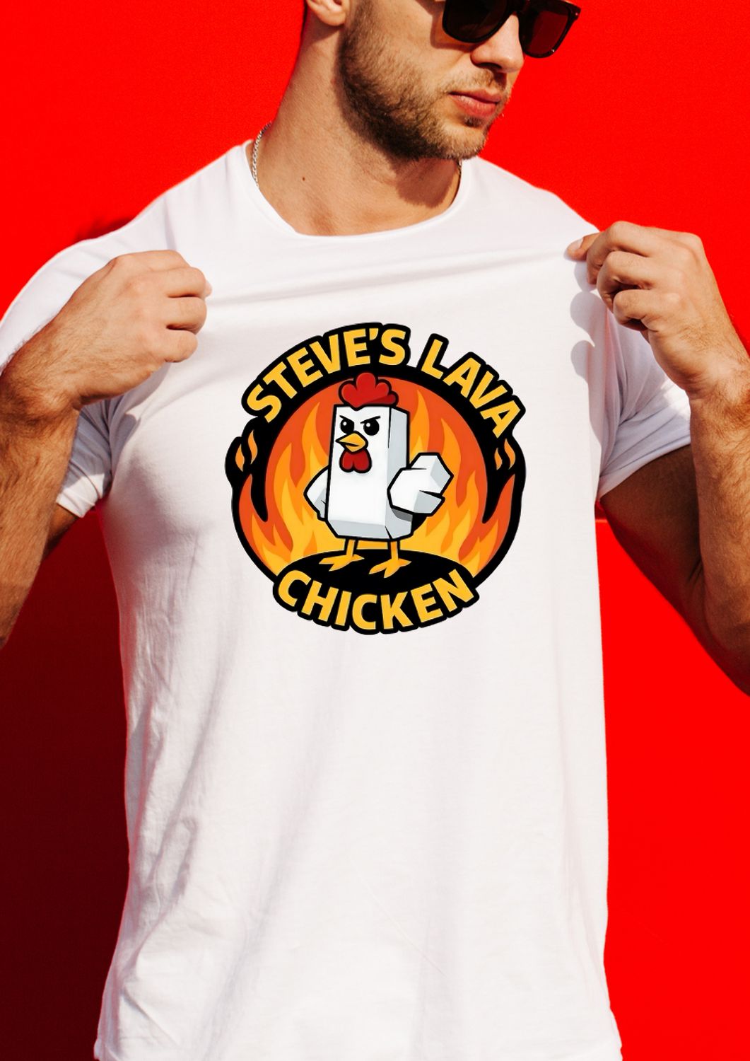 Steves Lava Chicken novelty funny unisex t shirt, small to 3XL