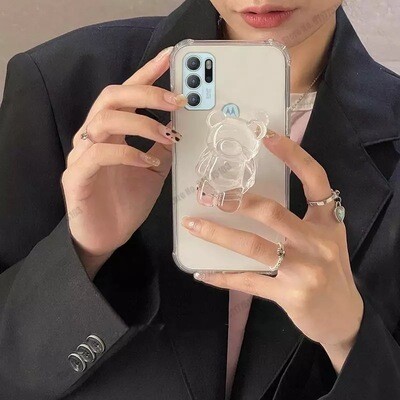 Cover con pop socket de osito transparente