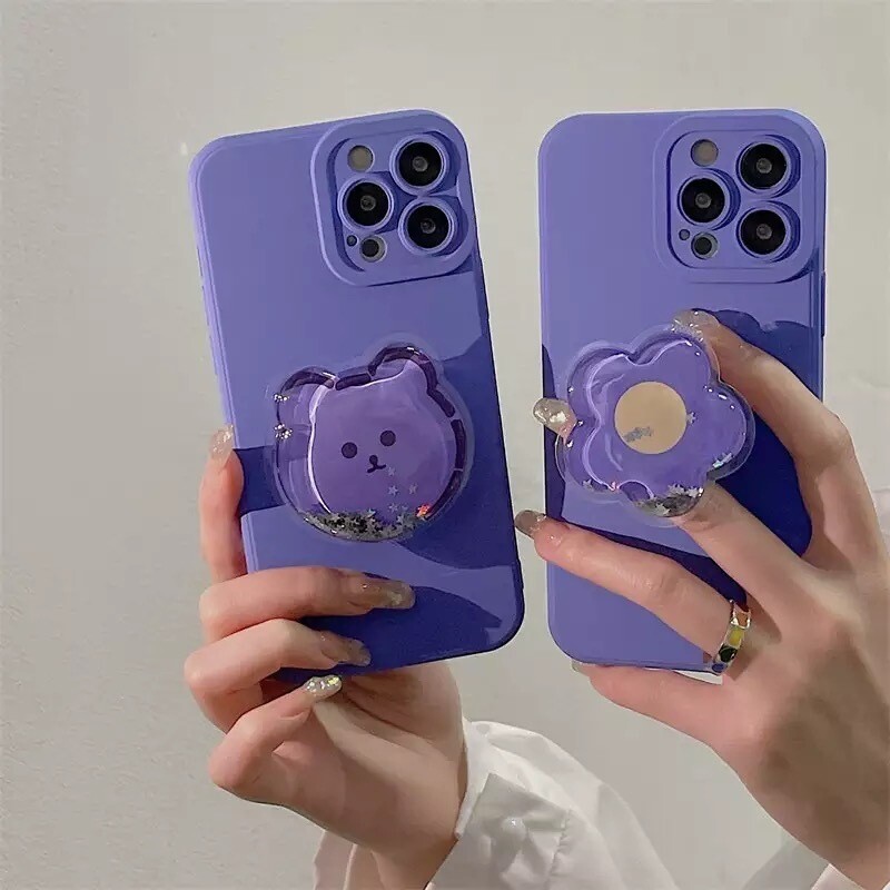 Cover con pop socket de osito y flor