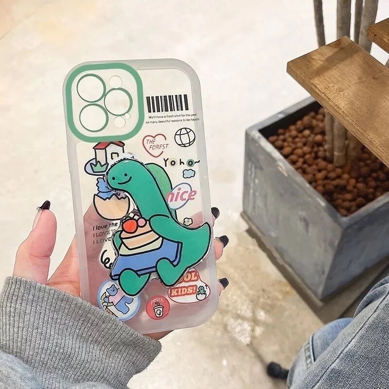 Cover con pop socket de dinosaurio