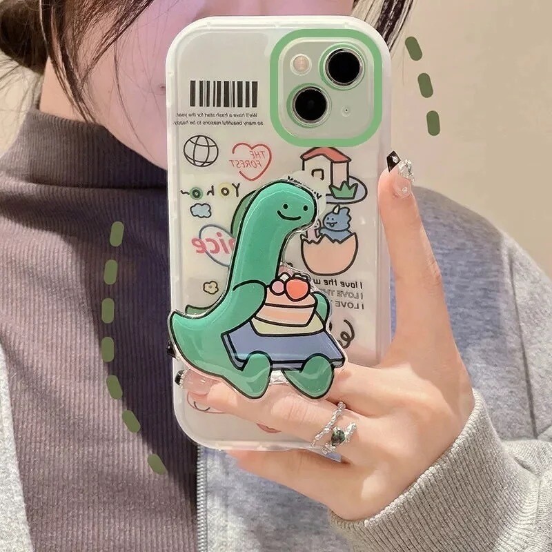 Cover con pop socket de dinosaurio
