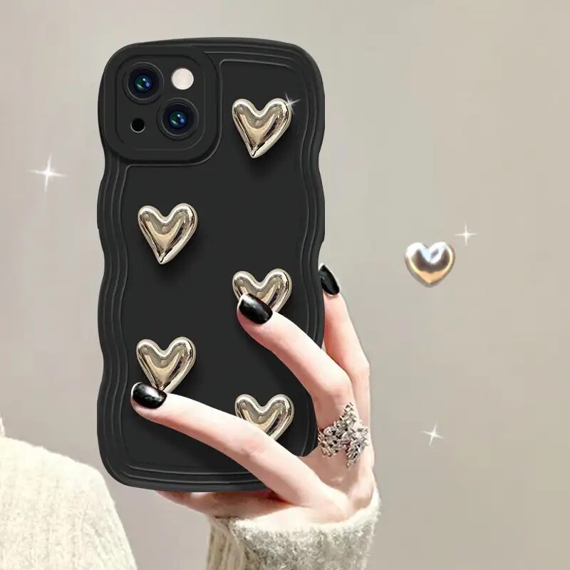 Cover de silicon con corazones dorados