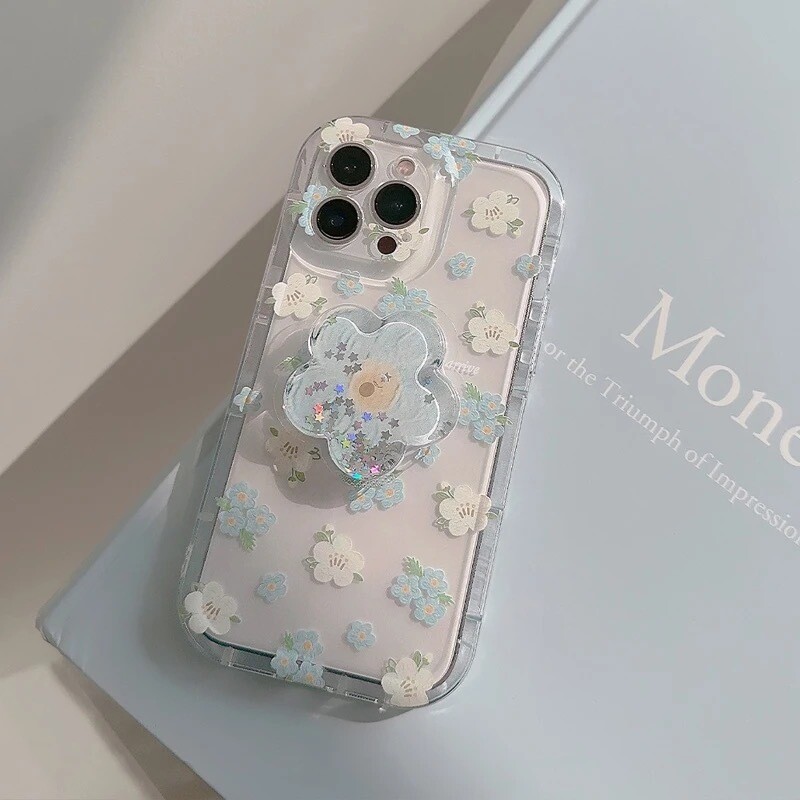 Cover transparente Flores con pop socket