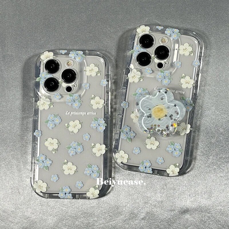 Cover transparente Flores con pop socket