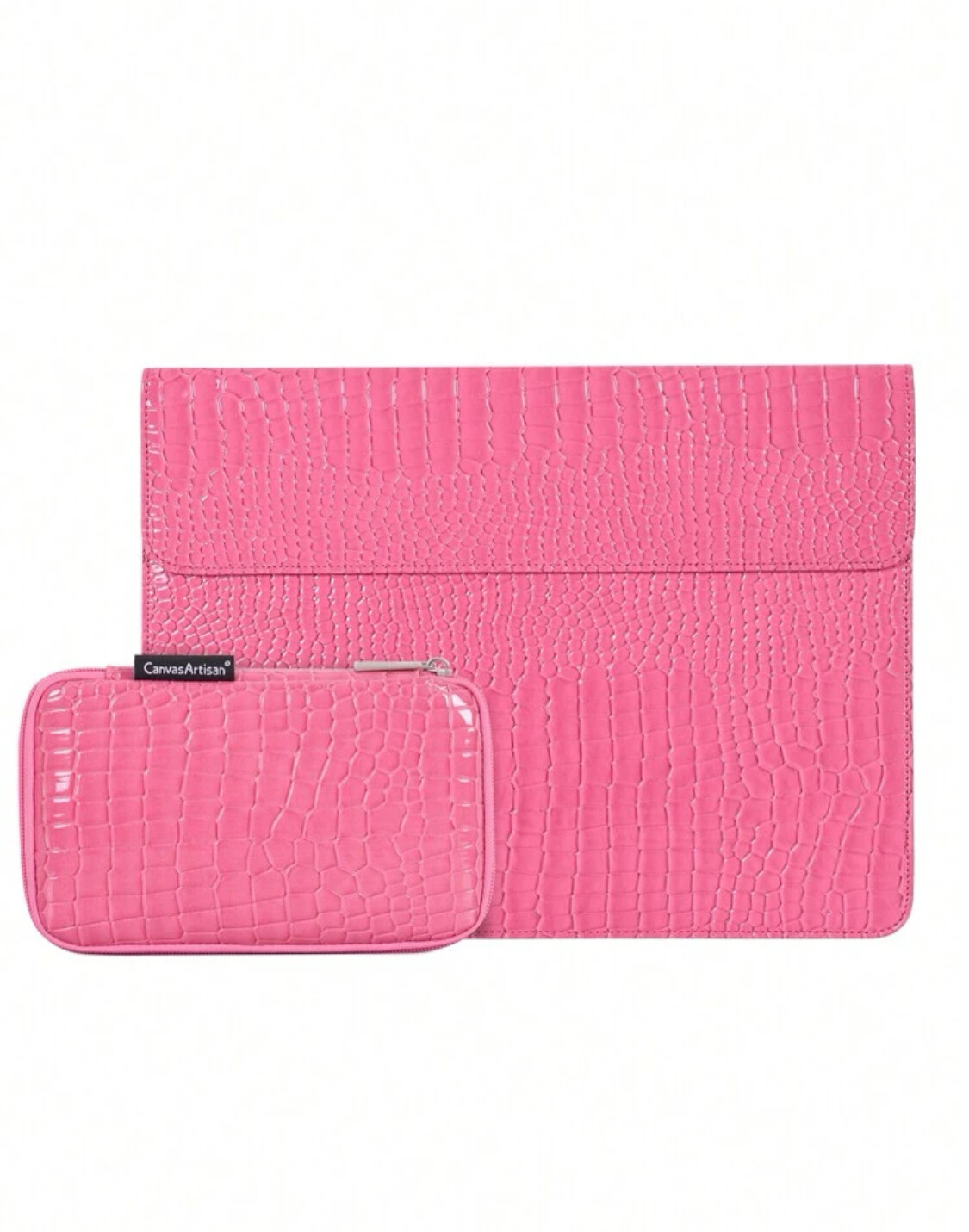 Funda y  mini pouch de laptop diseño de cuero