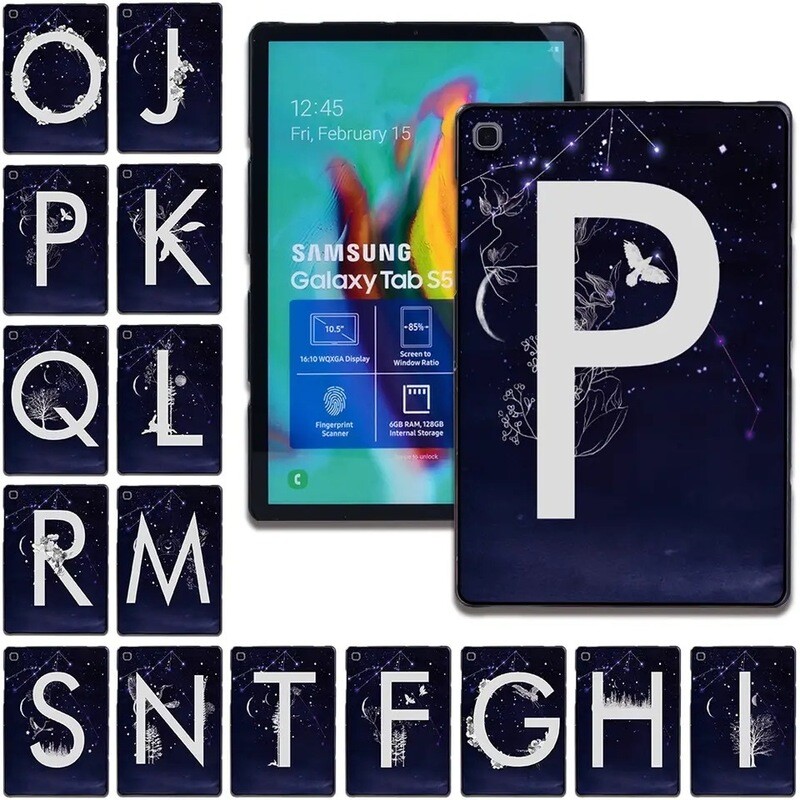 Cover diseño espacio con estrellas con iniciales para tablet