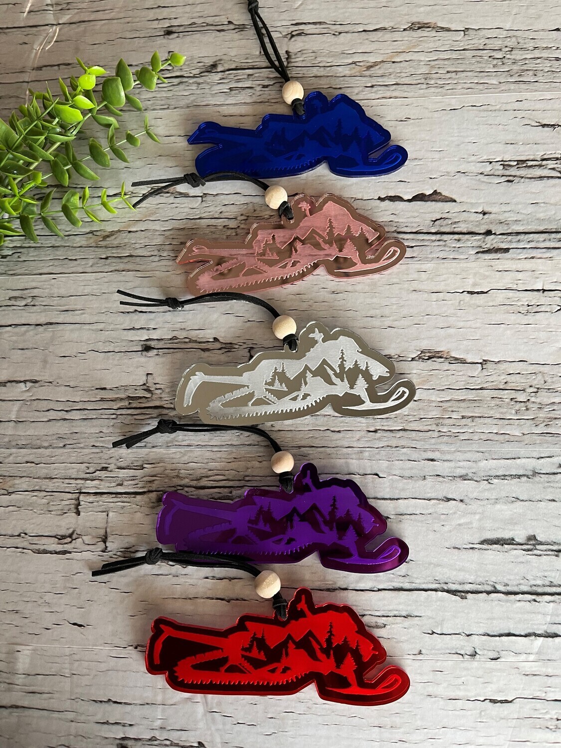 Mirrored Acrylic Snowmobile Ornament