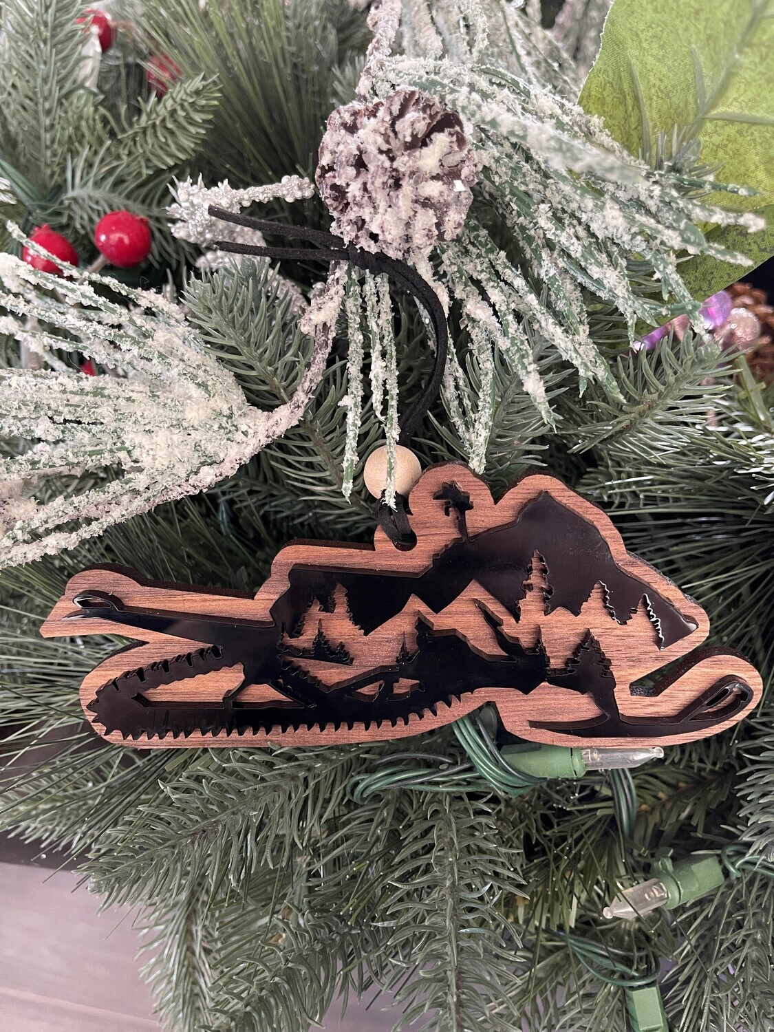 Wood/Acrylic Snowmobile Ornament