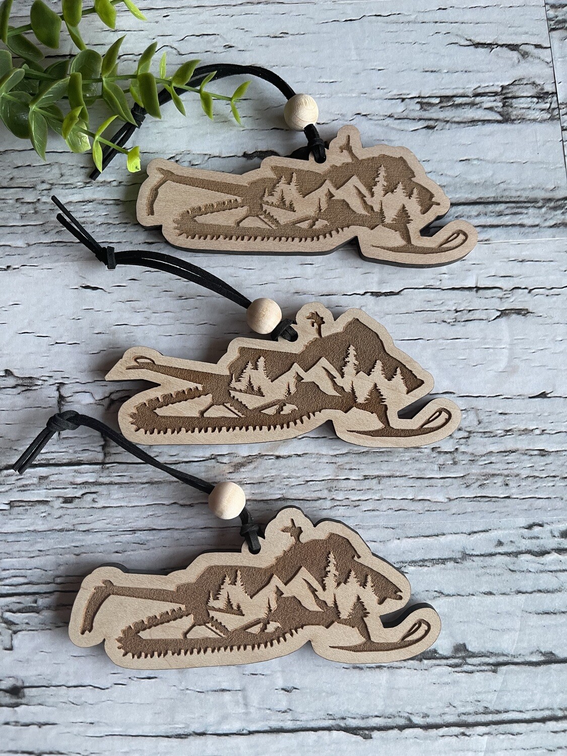 Wood Snowmobile Ornament